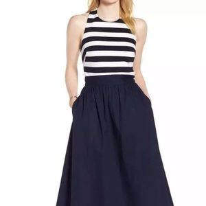Nordstrom 1901 Long Halter Dress Navy White 6 New